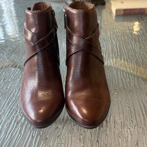 Nurture by Lamaze Dark Brown Leather Ankle Booties with Side Zip & Buckle